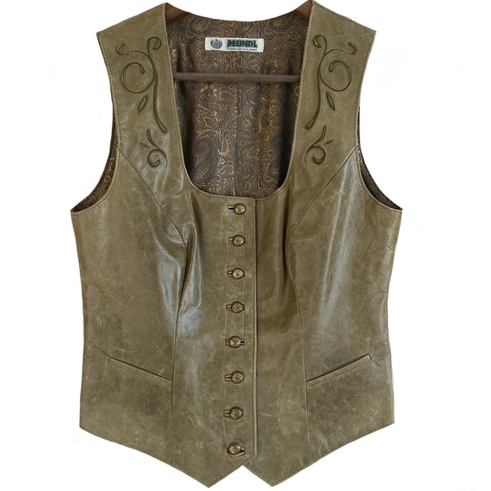 Vintage Meindl Sage Olive Green Women's Leder Vest Festival Renaissance Wear